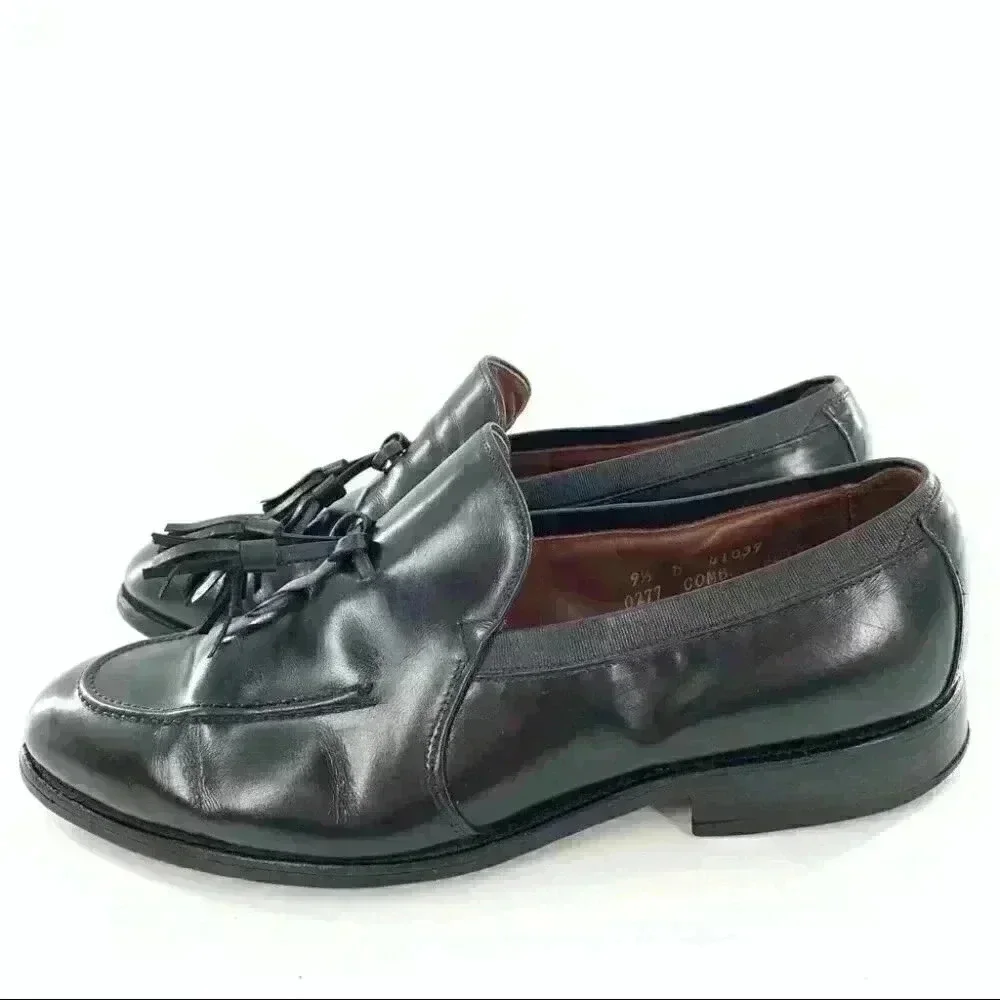 Allen Edmonds Ethan size 9.5 black leather vintage 90s slip on tassel loafers
